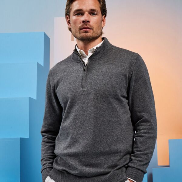 Asquith & Fox Men's cotton blend ¼ zip sweater (AQ048) Thumbnail